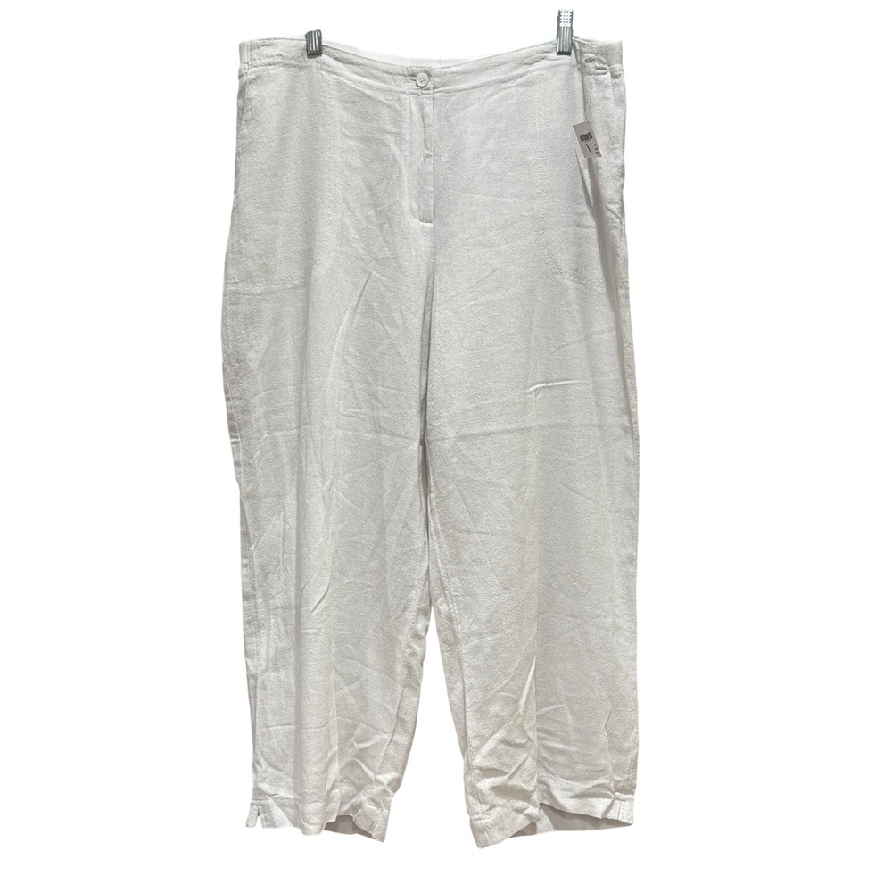 NEW J. Jill Linen Blend Wide Leg Crop Pants Womens Large White High Rise Coastal